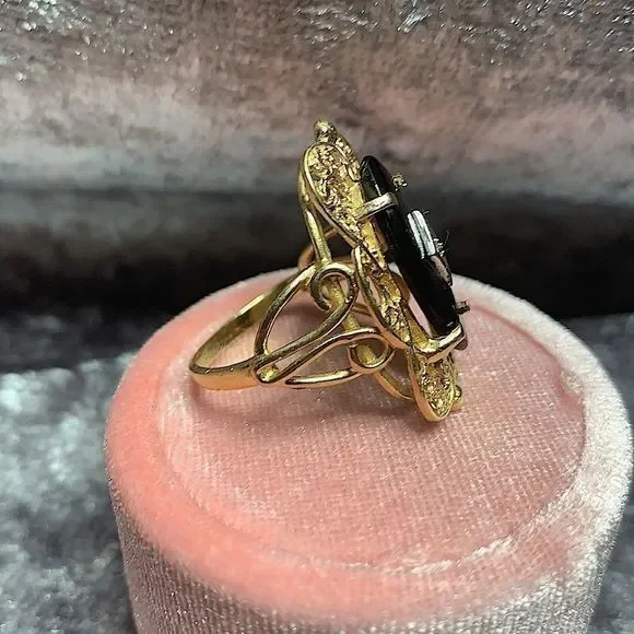 Vintage onyx solid 14kt real gold - Picture 7 of 11